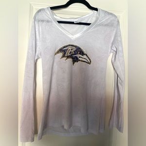 White NFL Baltimore Ravens Sheer Logo Long Sleeve - Women’s M